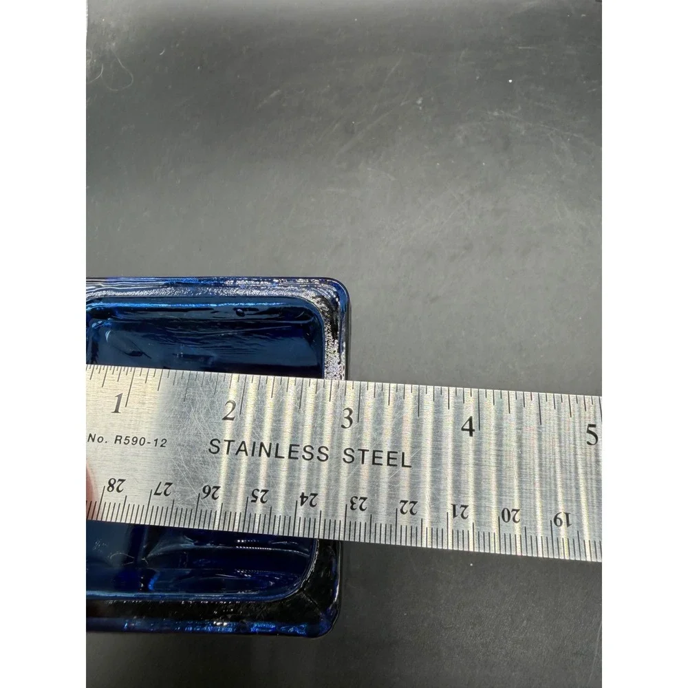 Cobalt Blue Art Glass Square Votive Candle Holder Textured Heavy Glass Planter